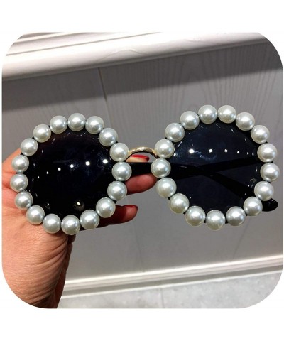 Round Women Sunglasses Luxury Pearl Vintage Brand Designer Round Sun Glasses Fashion Shades Feminino - A - CF198ZXQYIY $30.61