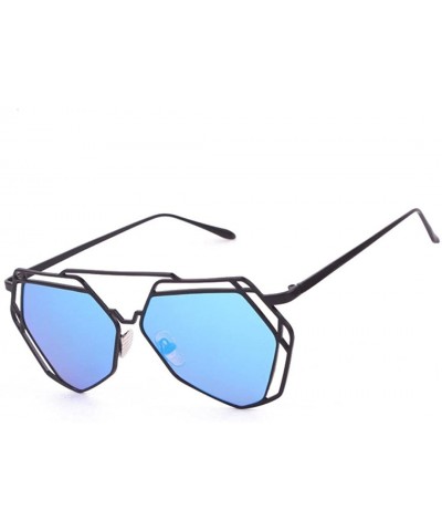 Square Twin-Beams Geometry Design Women Metal Frame Mirror Sunglasses Cat Eye Glasses (Blue) - C218369MSTW $7.91
