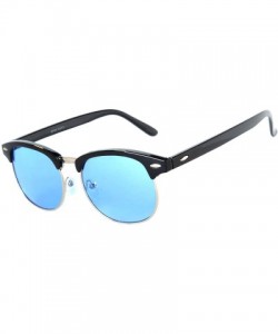 Semi-rimless Retro Classic Sunglasses Metal Half Frame With Colored Lens Uv 400 - Black-silver-grd-blue - CP12MJFRCFL $7.39