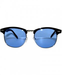 Semi-rimless Retro Classic Sunglasses Metal Half Frame With Colored Lens Uv 400 - Black-silver-grd-blue - CP12MJFRCFL $7.39