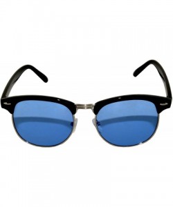 Semi-rimless Retro Classic Sunglasses Metal Half Frame With Colored Lens Uv 400 - Black-silver-grd-blue - CP12MJFRCFL $7.39