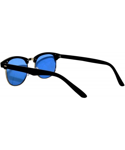 Semi-rimless Retro Classic Sunglasses Metal Half Frame With Colored Lens Uv 400 - Black-silver-grd-blue - CP12MJFRCFL $7.39