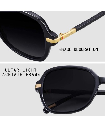 Square Oversized Vintage Sunglasses for Women Polarized Square Acetate Frame UV Protection - Black Frame & Grey Lens - C618SD...