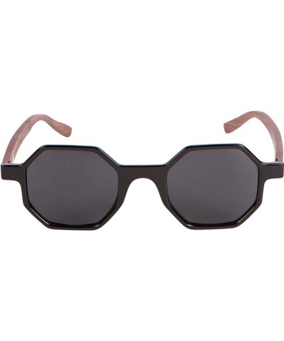 Semi-rimless Walnut Wood Hexagon Sunglasses with Black Polarized Lenses for Men or Women - CS18ZZOZHHH $39.64