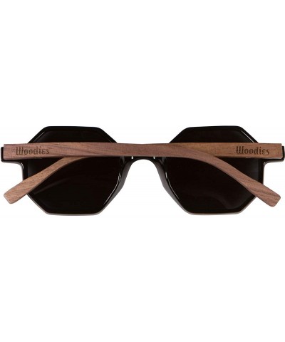 Semi-rimless Walnut Wood Hexagon Sunglasses with Black Polarized Lenses for Men or Women - CS18ZZOZHHH $39.64
