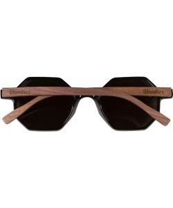 Semi-rimless Walnut Wood Hexagon Sunglasses with Black Polarized Lenses for Men or Women - CS18ZZOZHHH $39.64