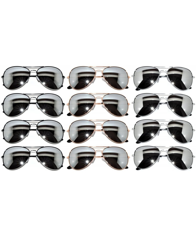 Aviator 12 Pairs Aviator Style Sunglasses Metal Gold- Silver- Black Frame Colored Mirror Lens OWL. - CP12797OLPX $25.68