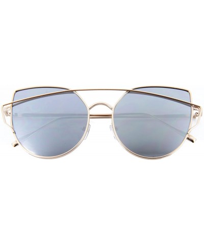 Cat Eye Womens Cat Eye Sunglasses Top Crossbar Oceanic Color Flat Lens Trendy Hipster Chic - Gold1 - CR12NU7SV5E $19.29