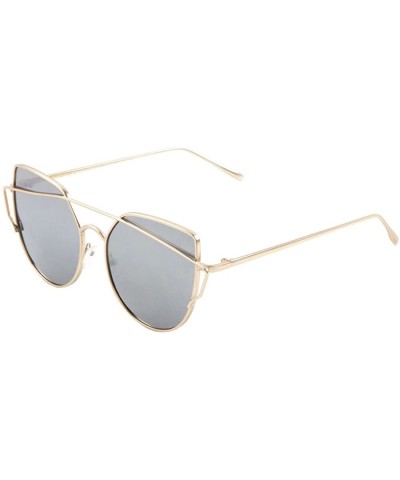 Cat Eye Womens Cat Eye Sunglasses Top Crossbar Oceanic Color Flat Lens Trendy Hipster Chic - Gold1 - CR12NU7SV5E $11.42