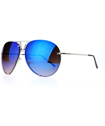 Oversized Rimless Retro Vintage Style Oversize Mirror Lens Pilot Sunglasses - Blue - CE12MXY4DU3 $14.05