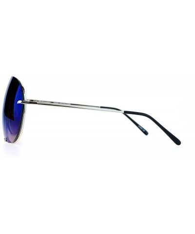Oversized Rimless Retro Vintage Style Oversize Mirror Lens Pilot Sunglasses - Blue - CE12MXY4DU3 $14.05