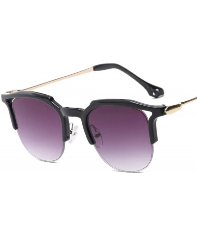 Cat Eye Cat eye sunglasses Retro men and women sunglasses - Bright Black Frame Gradually Gray - CH1999L5QUQ $50.71