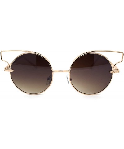Round Designer Fashion Metal Wire Horn Rim Round Circle Lens Womens Sunglasses - Gold Brown - C11979WMSG2 $13.33