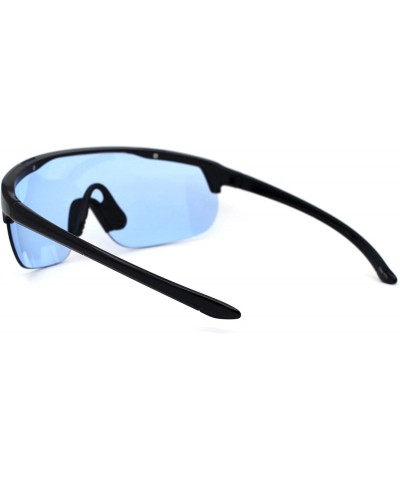 Shield Flat Top Warp Shield Sport Robotic Plastic Sunglasses - Black Blue - C919624LWXL $12.73