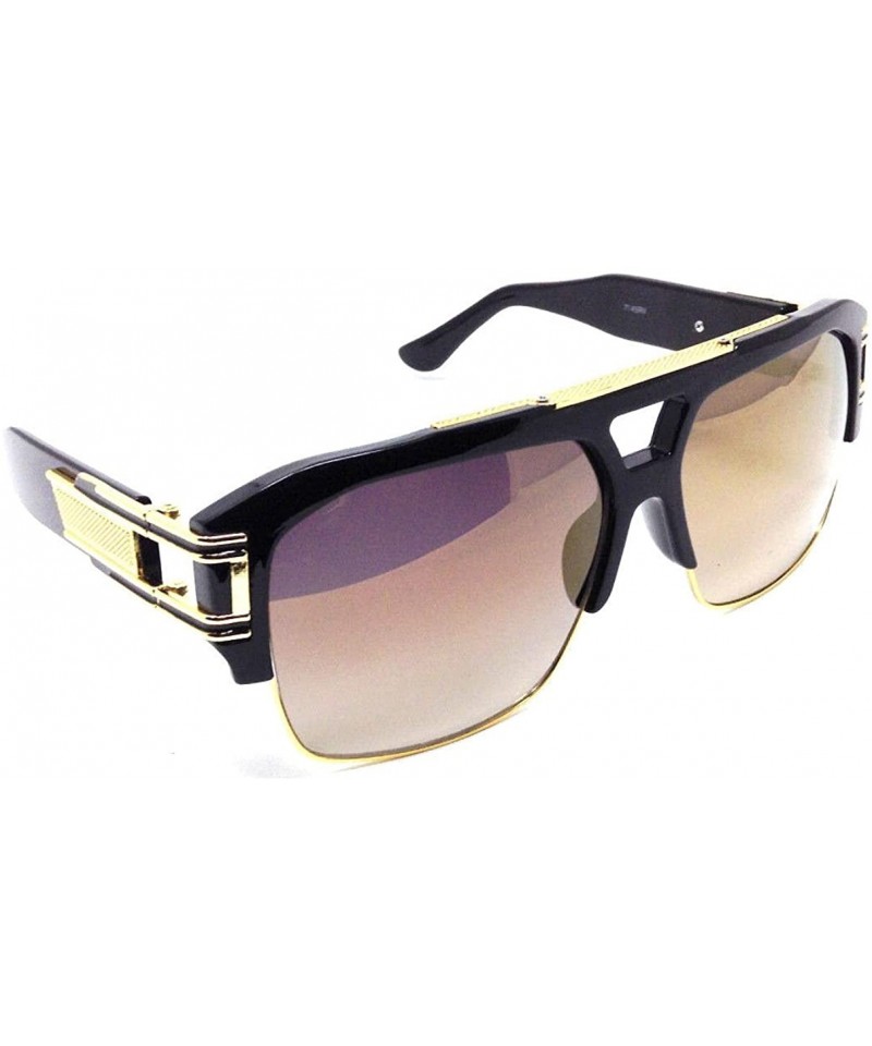 Aviator Gazelle B-Boy Square Metal & Plastic Retro Aviator Sunglasses - Black & Gold Frame - C2187YLE3O8 $10.50