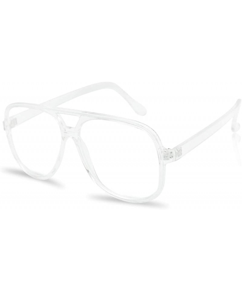 Aviator 80's Classic Retro Square Aviator Glasses Crystal Clear Non-Prescription Fashion Hip Hop Eyewear Frame - Single - CW1...