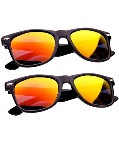 Wayfarer 2 pairs gloss black classic 80's sunglasses with color mirror lens unisex - 2 X Fire Mirror Lens - CT1237F7PNB $11.66