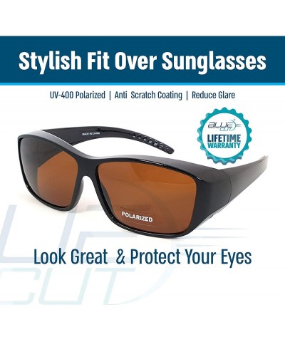 Rectangular Fit Over SunGlasses With Polarized Lenses To Wear Over Glasses - Black-brown - CI12BNC1JMD $19.62