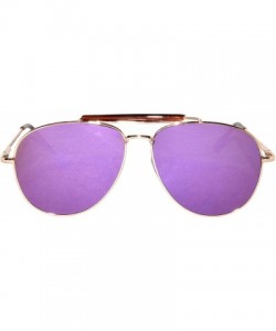 Cat Eye Aviator Brow Bar Flat Mirror Multicolor Lens Sunglasses Metal Frame - Gold_frame_purple_lens - CX182LR0TQO $12.42