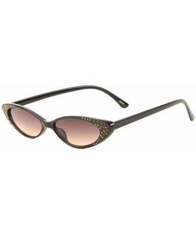 Oval Wide Oval Cat Eye Side Rhinestone Sunglasses - Brown Black - C318EGWY8HD $12.62