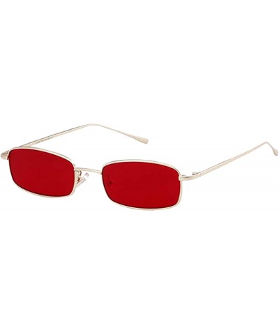 Square Vintage Sunglasses for Women Men Retro Rectangular Metal Frame Steampunk UV400 Lens - Red Gold - CA18W3R9N2S $12.66