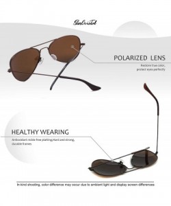 Aviator Metal Eyewear Small Face Men Women Teenager UV400 Polarized Sunglasses - Brown Frame + Tea Brown Lens - C417YG47ER9 $...