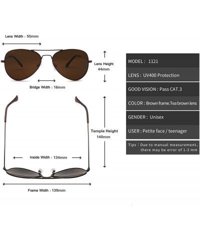 Aviator Metal Eyewear Small Face Men Women Teenager UV400 Polarized Sunglasses - Brown Frame + Tea Brown Lens - C417YG47ER9 $...