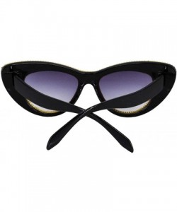 Round Vintage Cat Eye Diamond Crystal Sunglasses for Women Oversized Plastic Frame - Silver Diamond - CA18XSK8OG4 $18.16