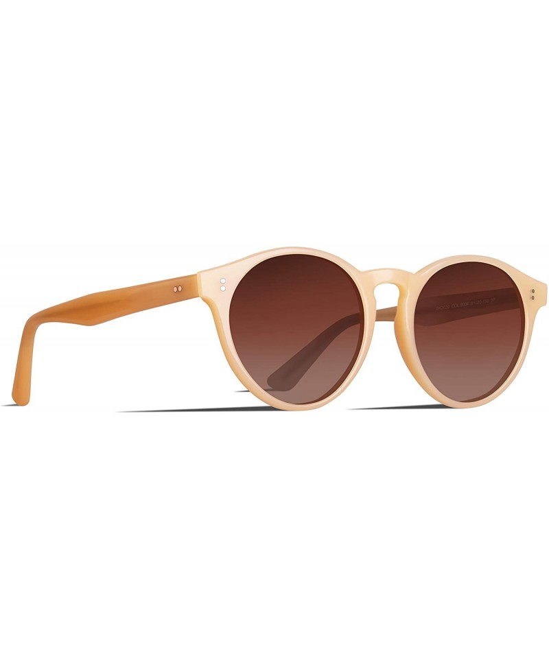 Oversized Polarized Retro Round Style Acetate Full Frame Sunglasses For Men Women UV400 Protection - Brown Lens/Beige Frame -...