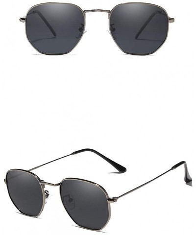 Aviator Genuine hexagon pilot sunglasses men fashion polarized UV400 ultra light - Gun/Gray - CX18XSZ7L7N $20.39