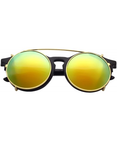 Sport Unisex SJT-9736 Flip-up Detachable Lens Pantos Round Sunglasses - Black+orange - CM12D7WB52L $12.47