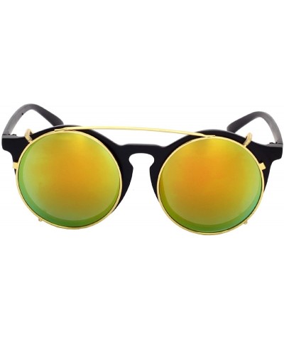 Sport Unisex SJT-9736 Flip-up Detachable Lens Pantos Round Sunglasses - Black+orange - CM12D7WB52L $12.47