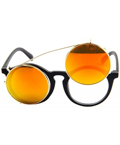 Sport Unisex SJT-9736 Flip-up Detachable Lens Pantos Round Sunglasses - Black+orange - CM12D7WB52L $12.47