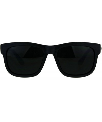 Rectangular KUSH Dark Black Lens Sunglasses Wood Textured Square Rectangular Frame - Black - CN18CKOX7NS $10.37