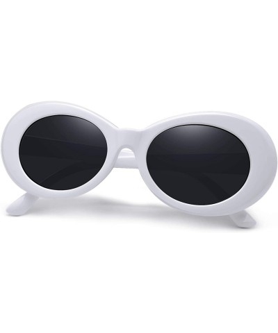 Round Polarized Sunglasses for Women Men - Retro Clout Sun Glasses with Oval Thick Frame - White Black - CW189UMA7TS $19.12