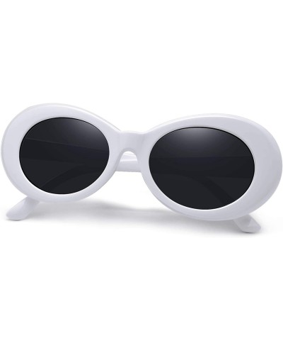 Round Polarized Sunglasses for Women Men - Retro Clout Sun Glasses with Oval Thick Frame - White Black - CW189UMA7TS $12.58