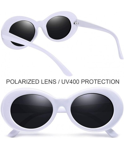 Round Polarized Sunglasses for Women Men - Retro Clout Sun Glasses with Oval Thick Frame - White Black - CW189UMA7TS $12.58