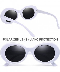 Round Polarized Sunglasses for Women Men - Retro Clout Sun Glasses with Oval Thick Frame - White Black - CW189UMA7TS $12.58