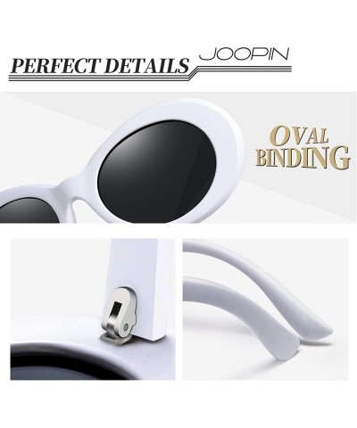 Round Polarized Sunglasses for Women Men - Retro Clout Sun Glasses with Oval Thick Frame - White Black - CW189UMA7TS $12.58