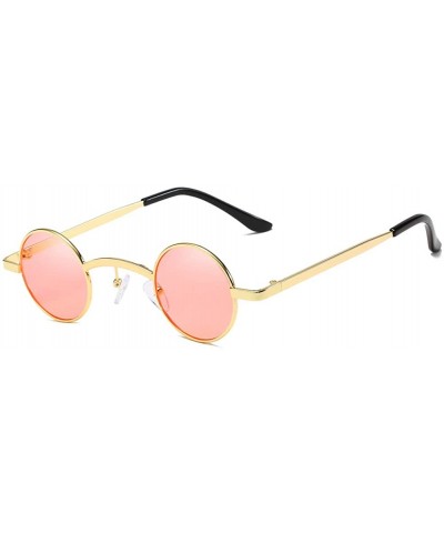 Round Unisex Sunglasses Retro Gold Grey Drive Holiday Round Non-Polarized UV400 - Gold Pink - CA18R96DXZ9 $10.07