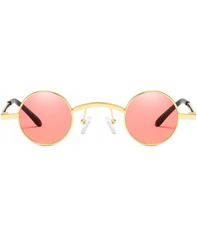 Round Unisex Sunglasses Retro Gold Grey Drive Holiday Round Non-Polarized UV400 - Gold Pink - CA18R96DXZ9 $10.07