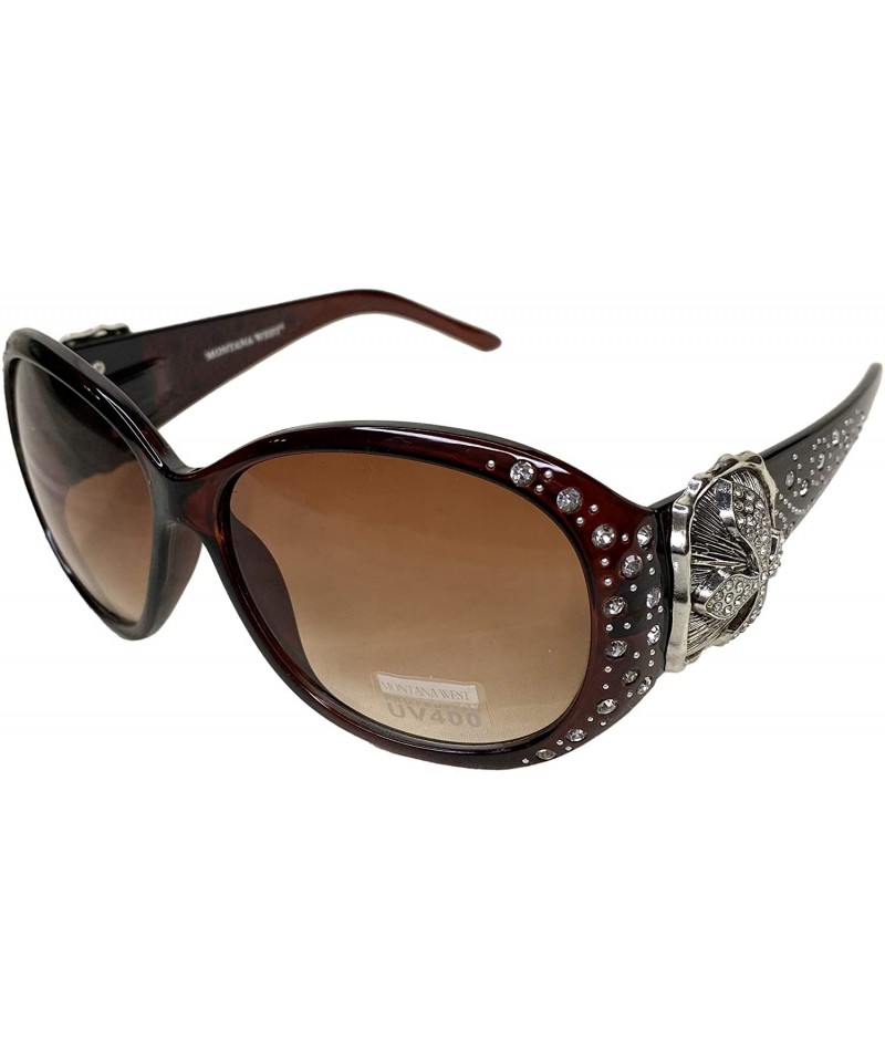 Oversized Women Sunglasses UV 400 Western Floral Concho Bling Bling Collection Ladies Sunglasses - Coffee-classical Cross - C...