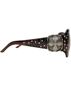 Oversized Women Sunglasses UV 400 Western Floral Concho Bling Bling Collection Ladies Sunglasses - Coffee-classical Cross - C...