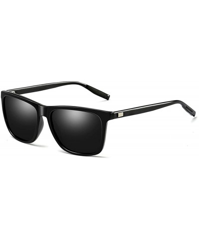Square Polarized Sunglasses for Men Women-Classic Style- Aluminum Frame UV Protection 8078 - Black - CY198QURRNX $16.45