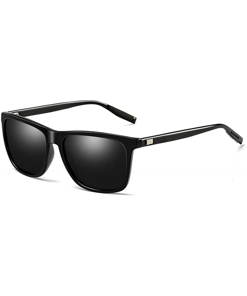 Square Polarized Sunglasses for Men Women-Classic Style- Aluminum Frame UV Protection 8078 - Black - CY198QURRNX $8.34