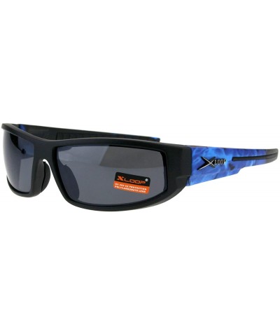 Rectangular Xloop Mens Sunglasses Wrap Around Rectangular Biker Flame Design - Black Blue (Black) - CR18I40OTY2 $12.28