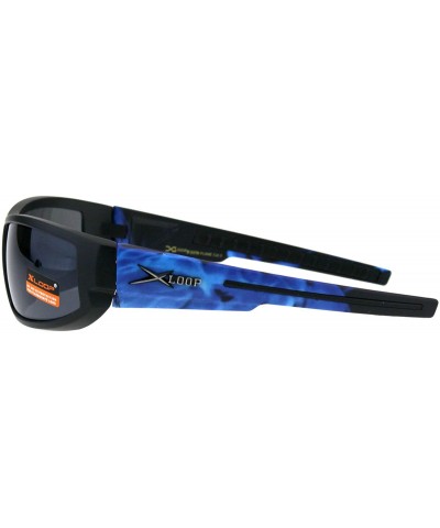 Rectangular Xloop Mens Sunglasses Wrap Around Rectangular Biker Flame Design - Black Blue (Black) - CR18I40OTY2 $12.28