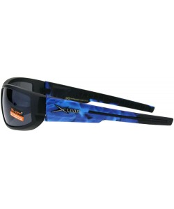 Rectangular Xloop Mens Sunglasses Wrap Around Rectangular Biker Flame Design - Black Blue (Black) - CR18I40OTY2 $12.28
