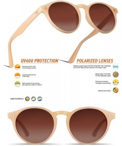 Oversized Polarized Retro Round Style Acetate Full Frame Sunglasses For Men Women UV400 Protection - Brown Lens/Beige Frame -...