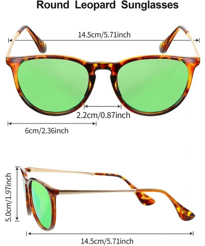 Round Leopard Round Sunglasses Retro Leopard Sunglasses Leopard Sunglasses for Women - Green - CN190U2NDQ7 $11.03
